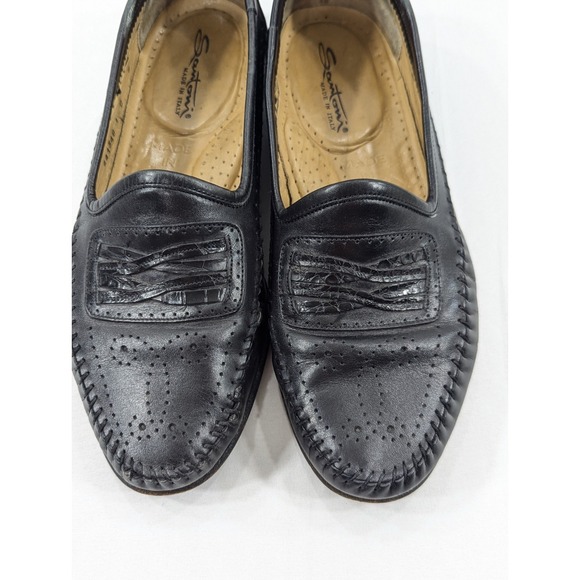 Santoni Black Leather Loafer Mens Size 8 D Italy Made Casual Shoes 441348 - Picture 7 of 9